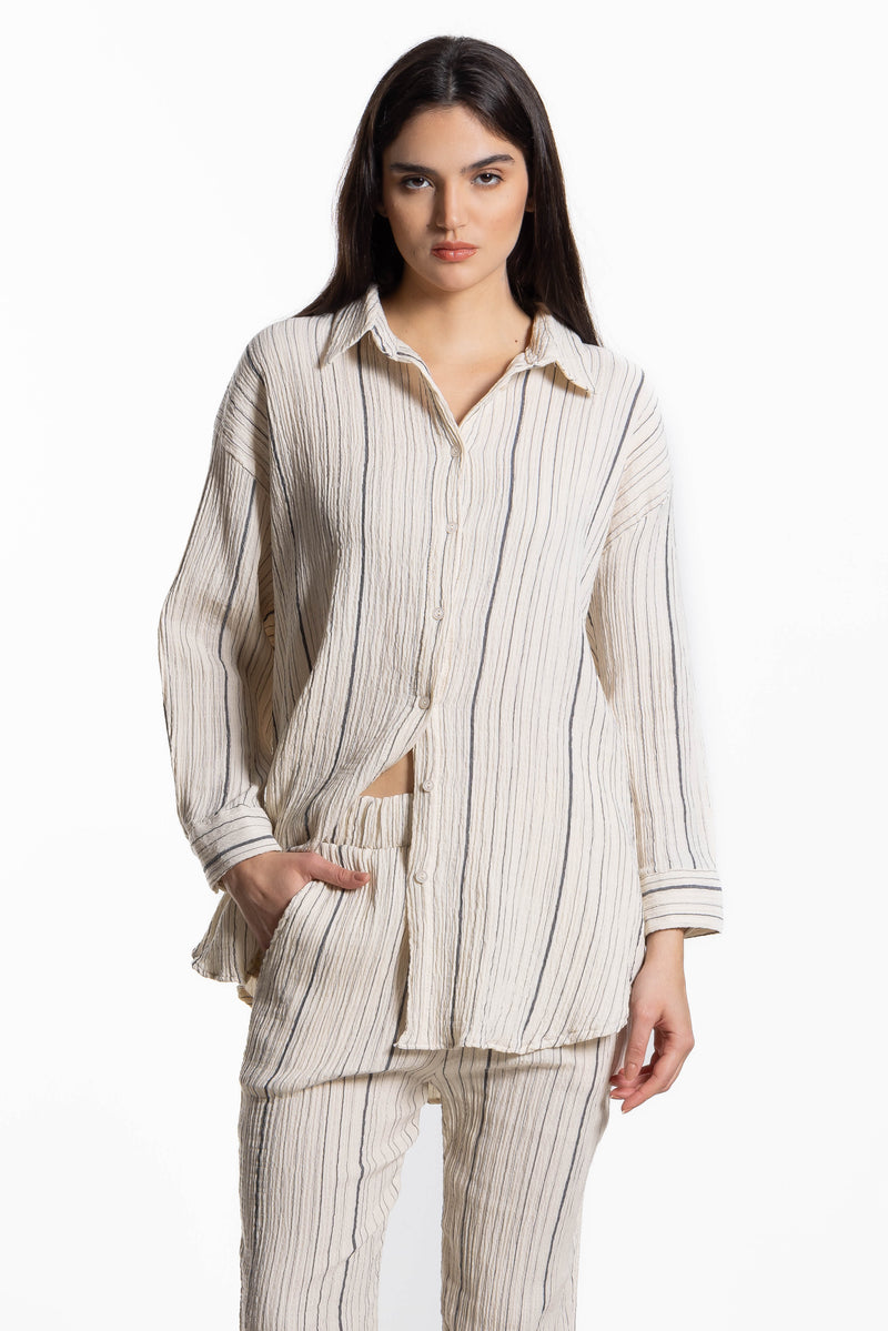 STRIPED CREASED-EFFECT COTTON SET