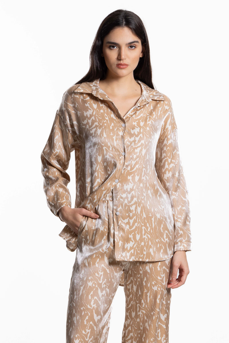 ABSTRACT PRINT SAND WASH SATIN SET