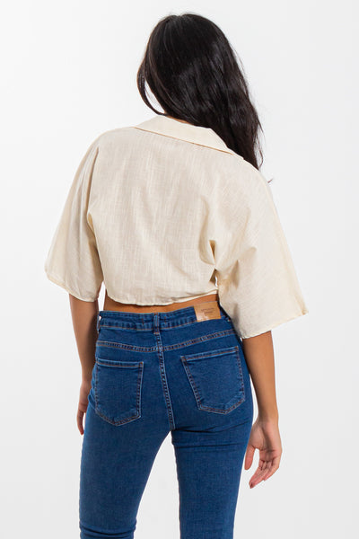 LINEN BLEND DETAILED CROP TOP