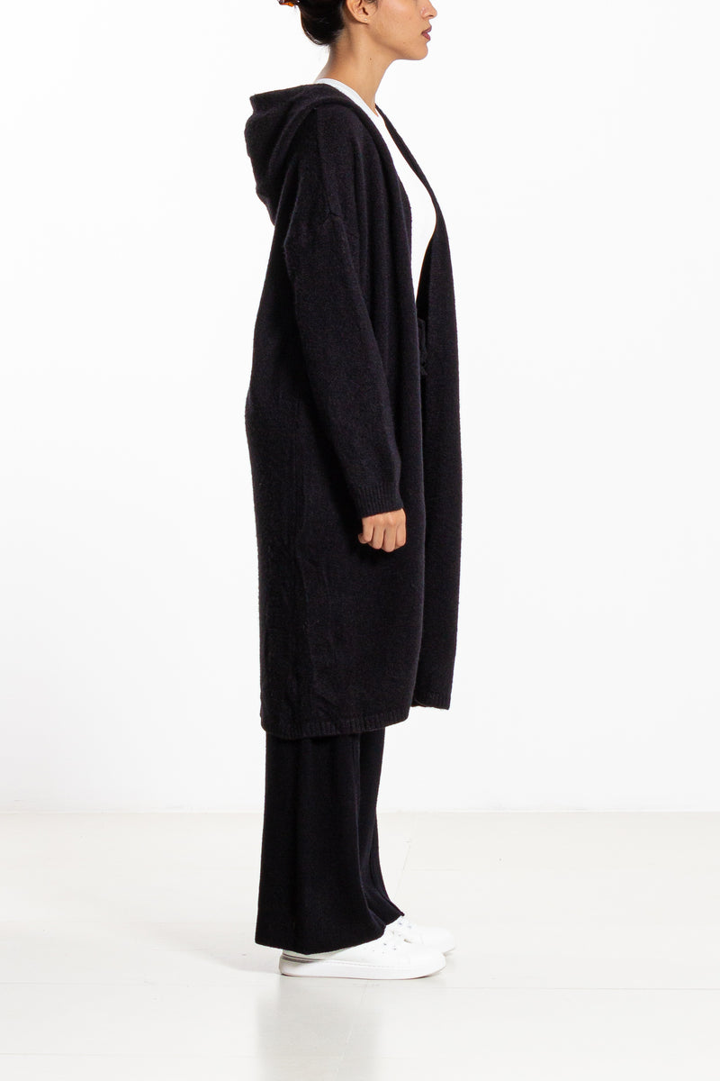 LONG KNIT HOODIE COAT