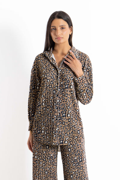 ANIMAL PRINT PLISSE SHIRT SET