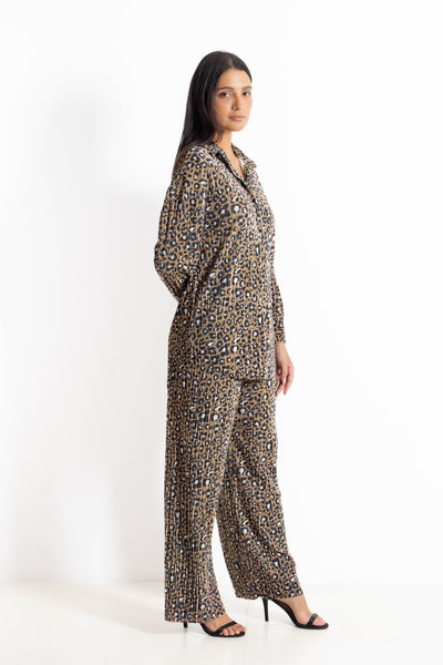 ANIMAL PRINT PLISSE SHIRT SET