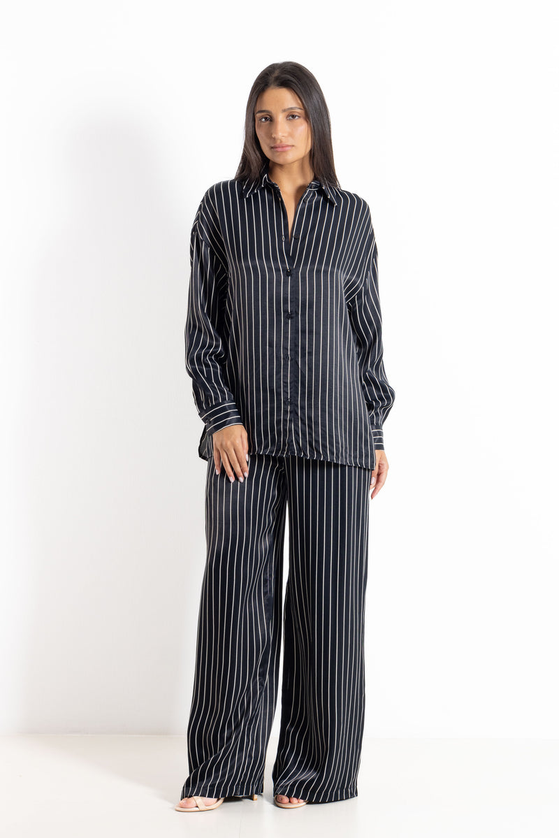 STRIPED SATIN SHIRT SET