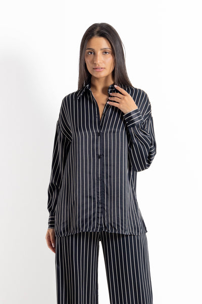 STRIPED SATIN SHIRT SET