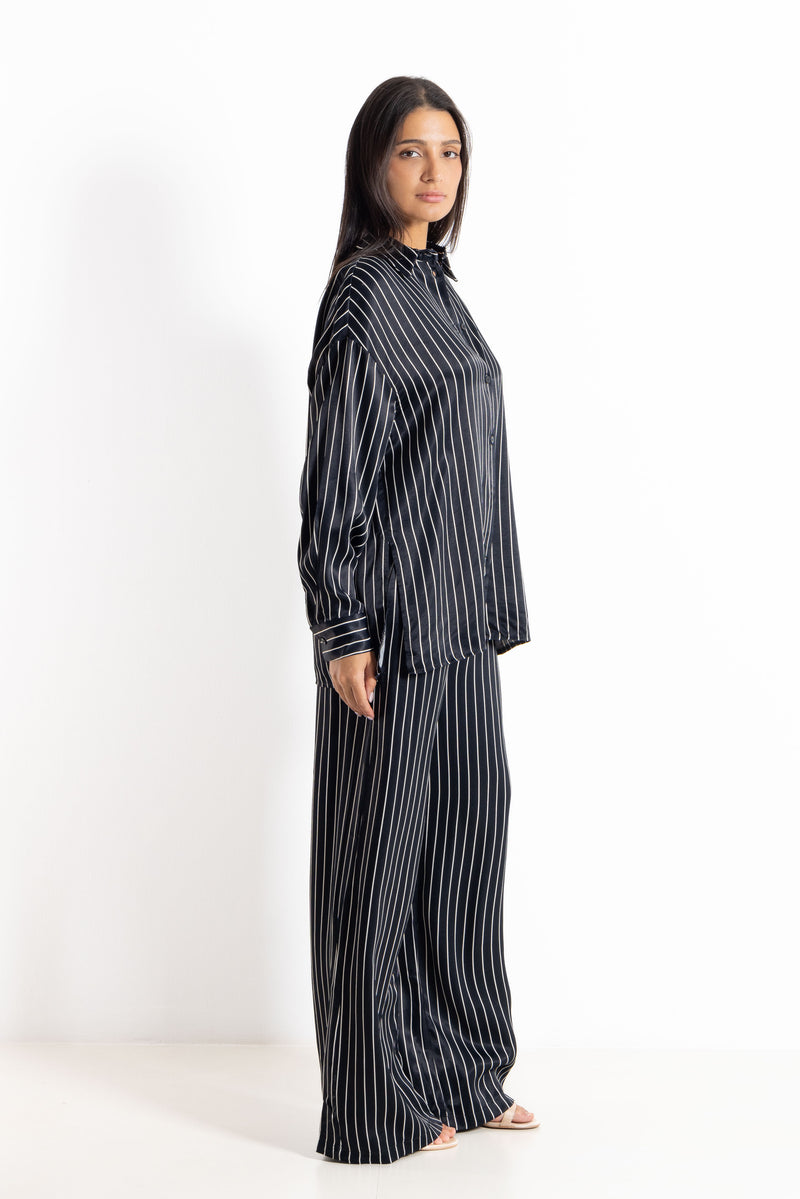 STRIPED SATIN SHIRT SET