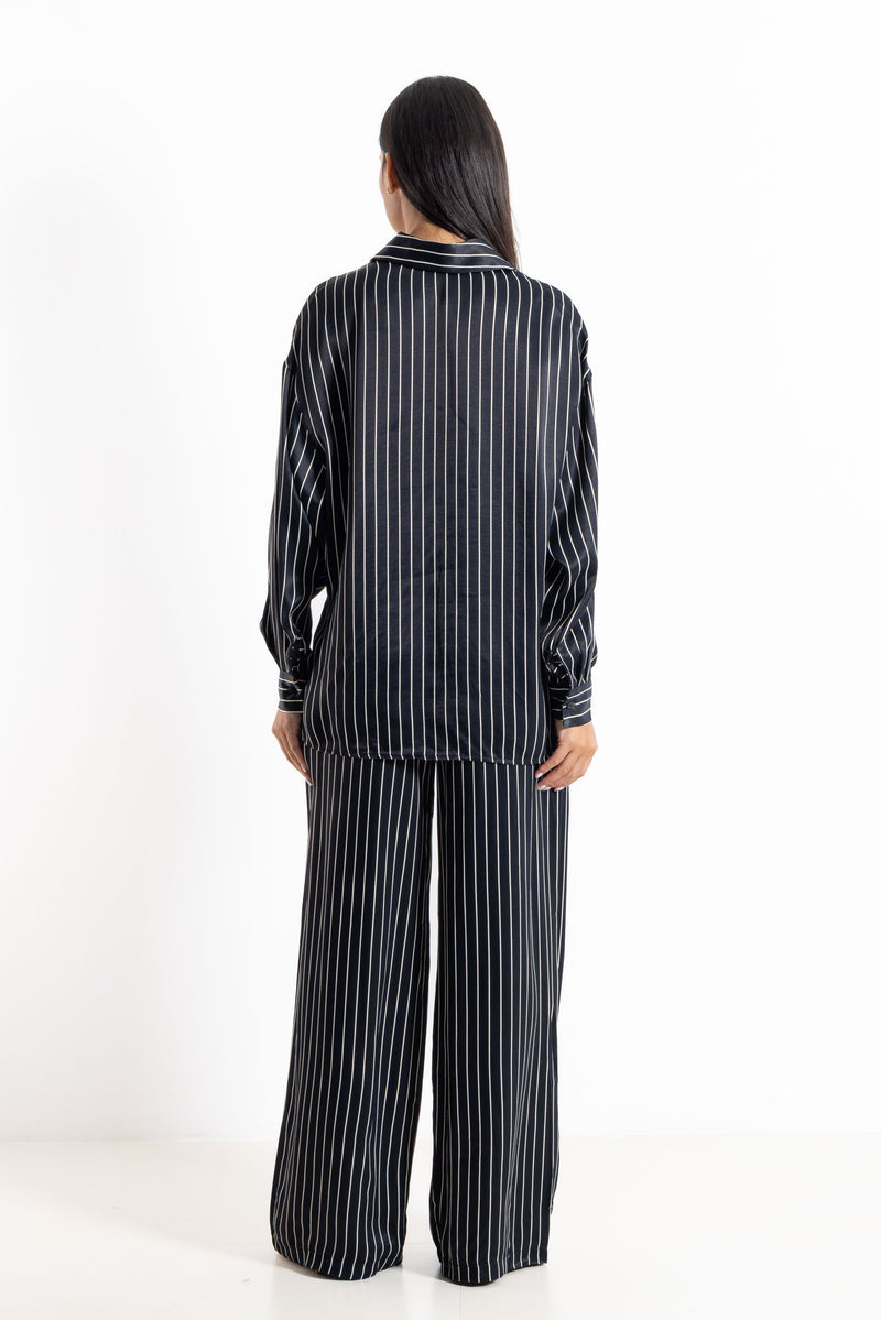 STRIPED SATIN SHIRT SET