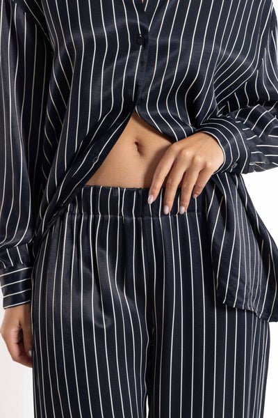 STRIPED SATIN SHIRT SET