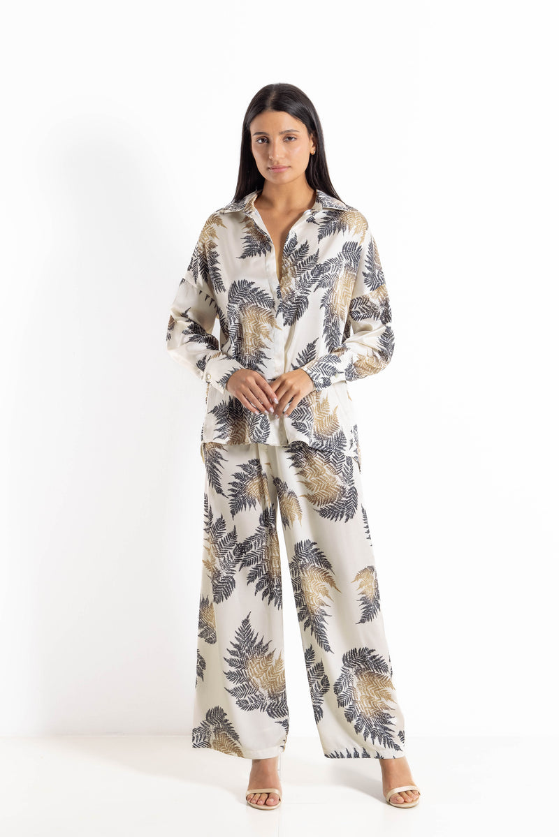 PRINTED SATIN SHIRT SET