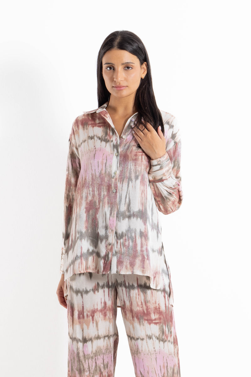 PRINTED SANDWASH SATIN SHIRT