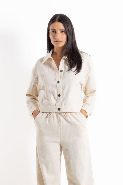 TEXTURED LINEN BLEND JACKET SET