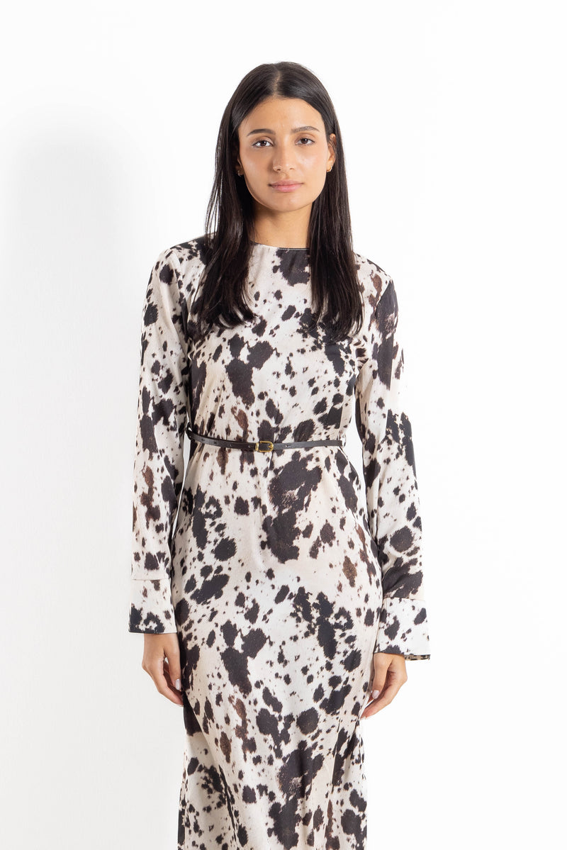 ABSTRACT PRINT SATIN DRESS