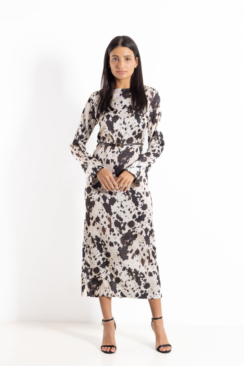 ABSTRACT PRINT SATIN DRESS