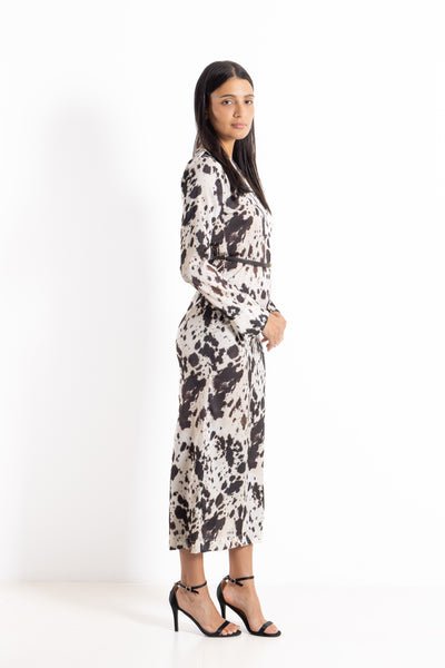 ABSTRACT PRINT SATIN DRESS