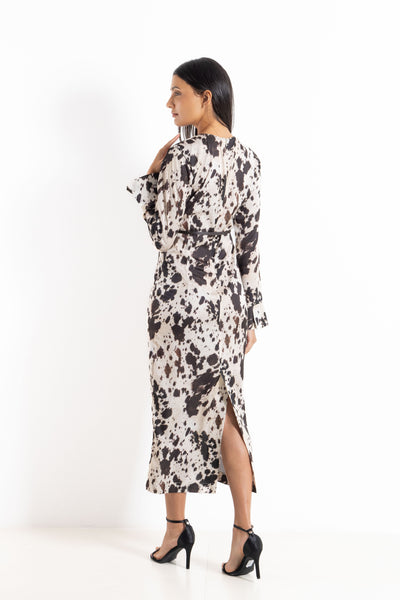 ABSTRACT PRINT SATIN DRESS