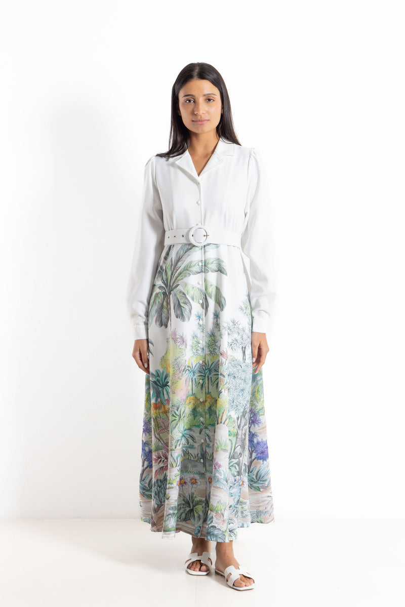 PRINTED MAXI DRESS WITH BELT