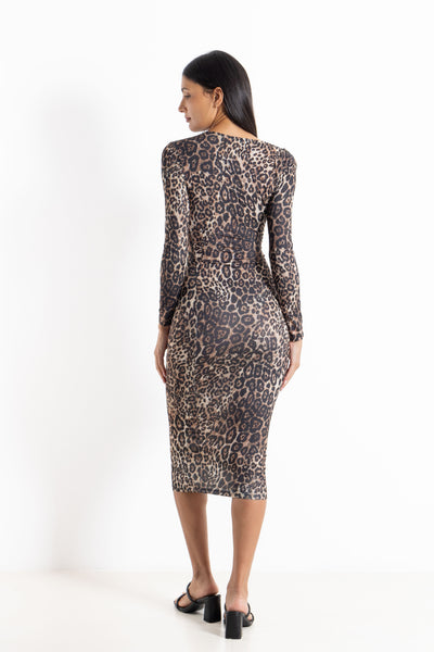 DETAILED ANIMAL PRINT MIDI DRESS