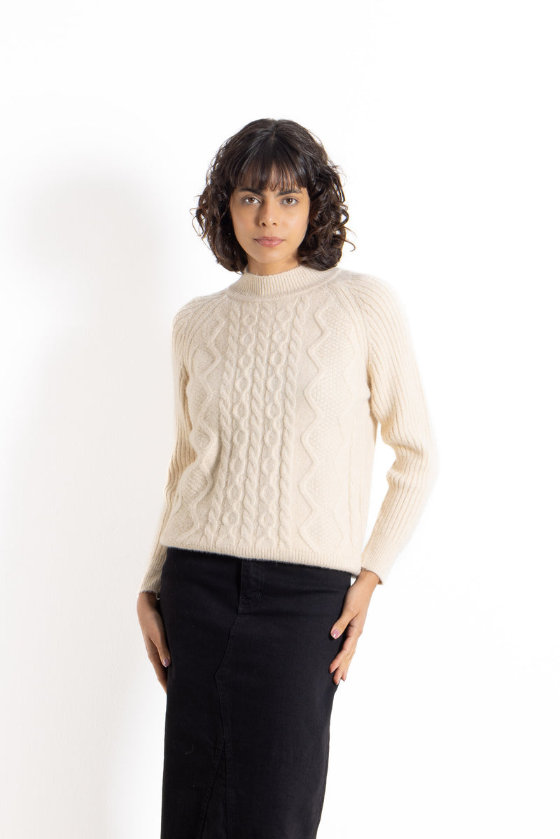 CABLE-KNIT MOCK NECK SWEATER