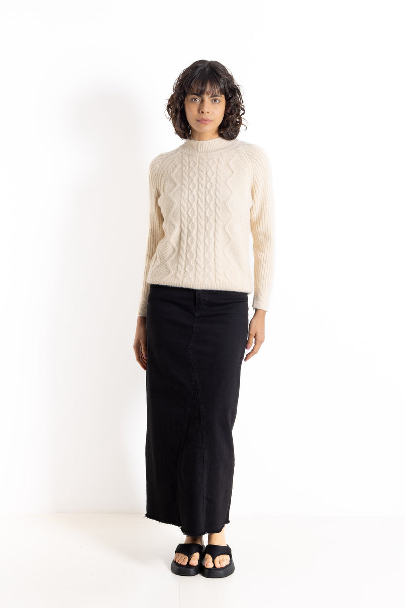 CABLE-KNIT MOCK NECK SWEATER