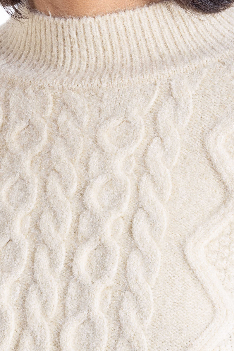 CABLE-KNIT MOCK NECK SWEATER