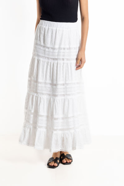 EMBROUDERED CUTWORK MIDI SKIRT