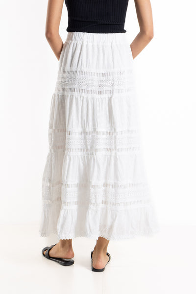 EMBROUDERED CUTWORK MIDI SKIRT