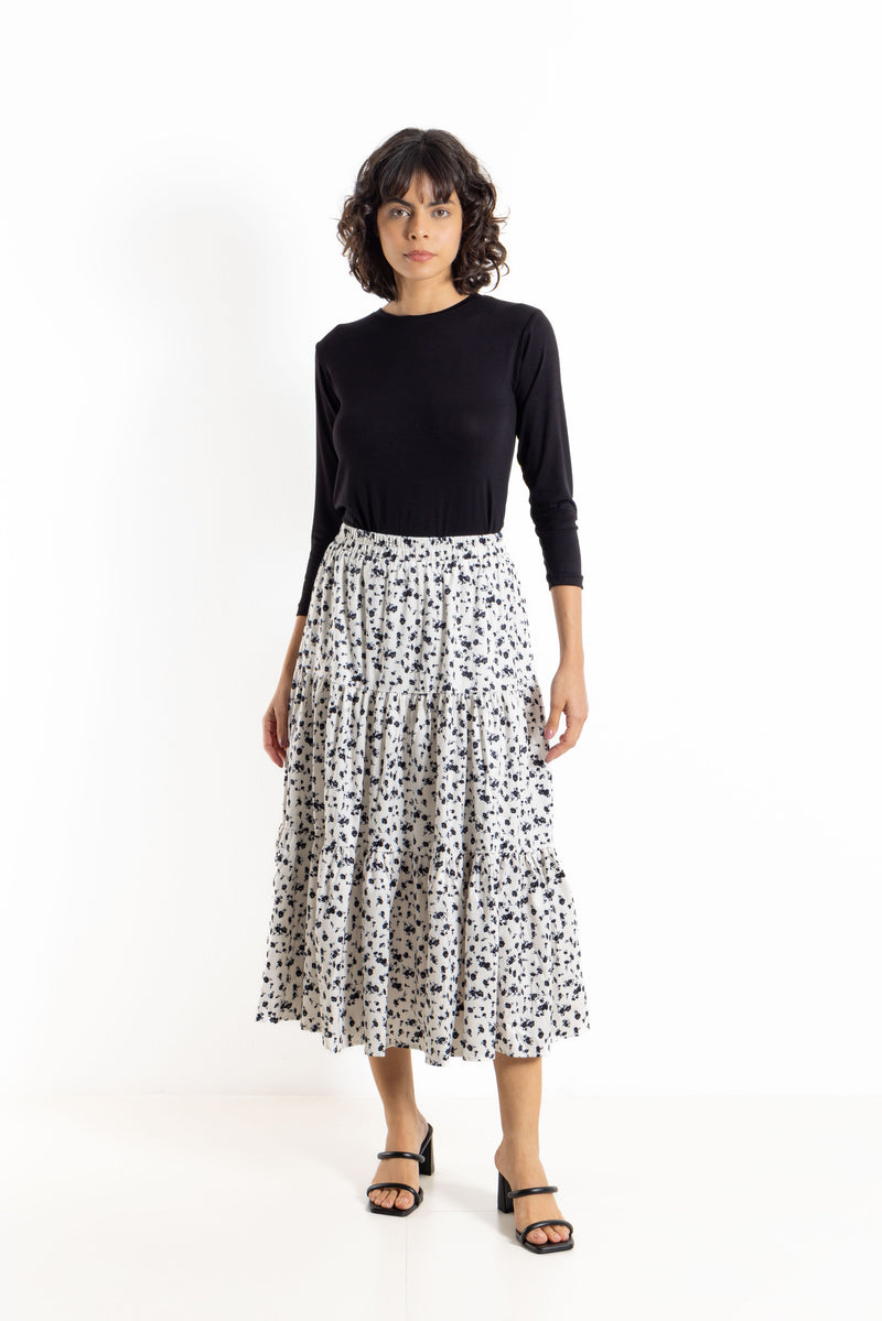 FLORAL PRINTED COMFORT MIDI SKIRT