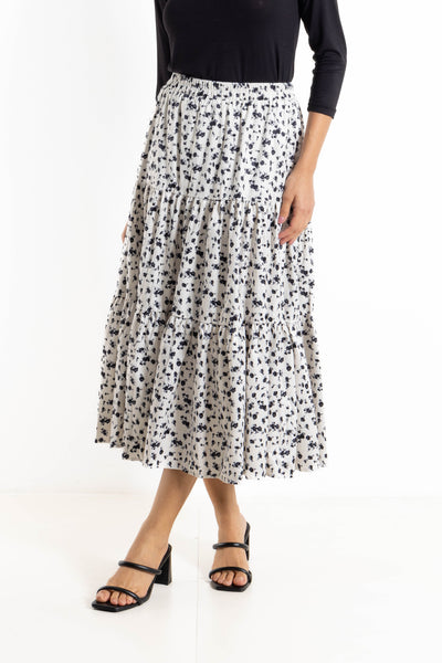 FLORAL PRINTED COMFORT MIDI SKIRT