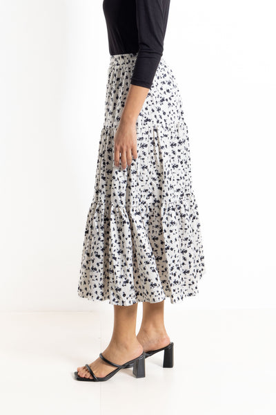 FLORAL PRINTED COMFORT MIDI SKIRT