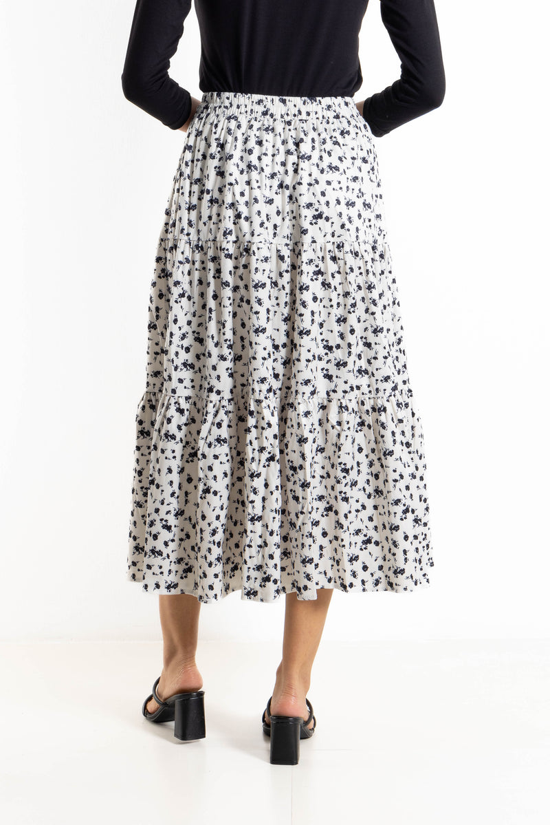 FLORAL PRINTED COMFORT MIDI SKIRT