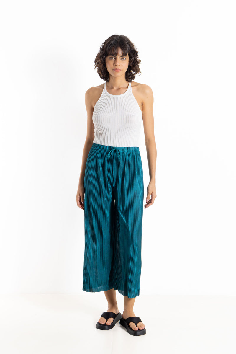 PLEATED SATIN CROPPED TROUSERS