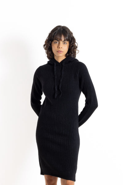 SOFT KNIT MIDI DRESS WITH HOOD